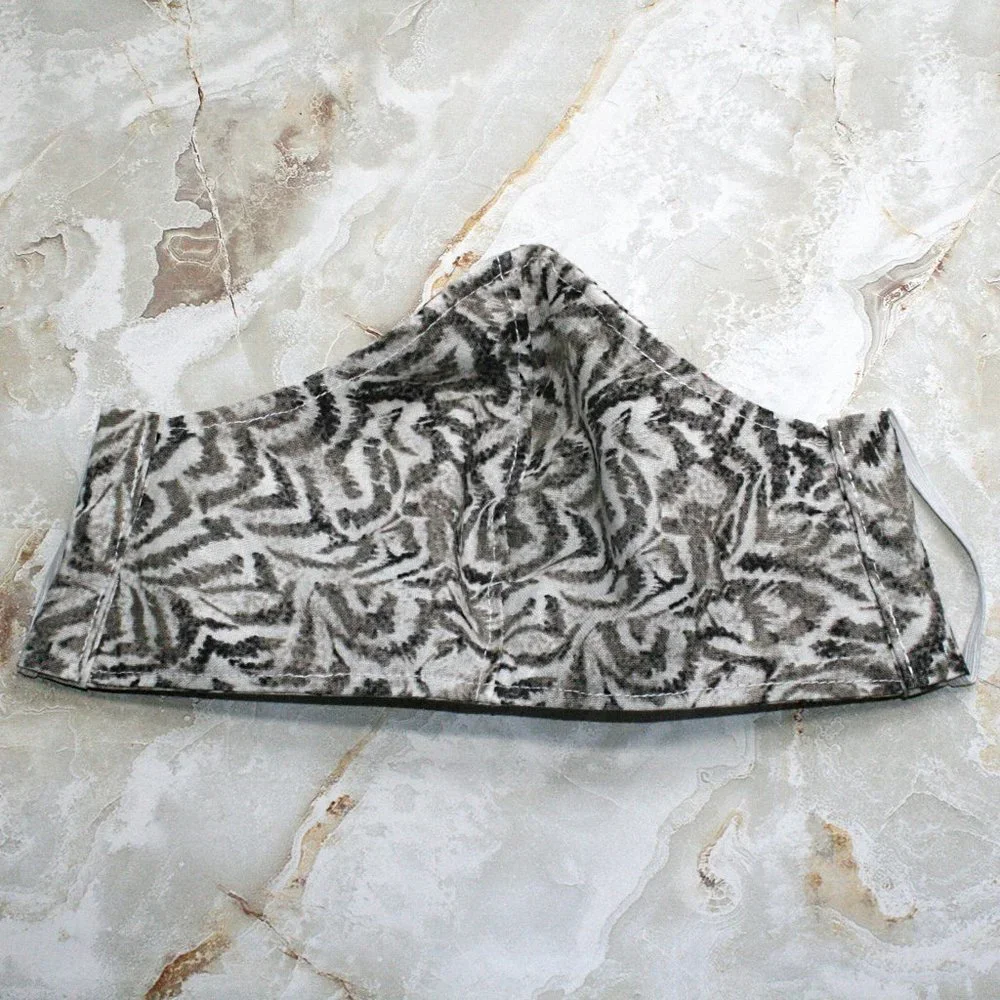 HAND CRAFTED Face Mask Abstract Zebra Adult Cloth Fabric Print - Shield Style